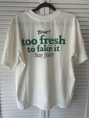 True. Too Fresh To Fake It White Graphic Tee
